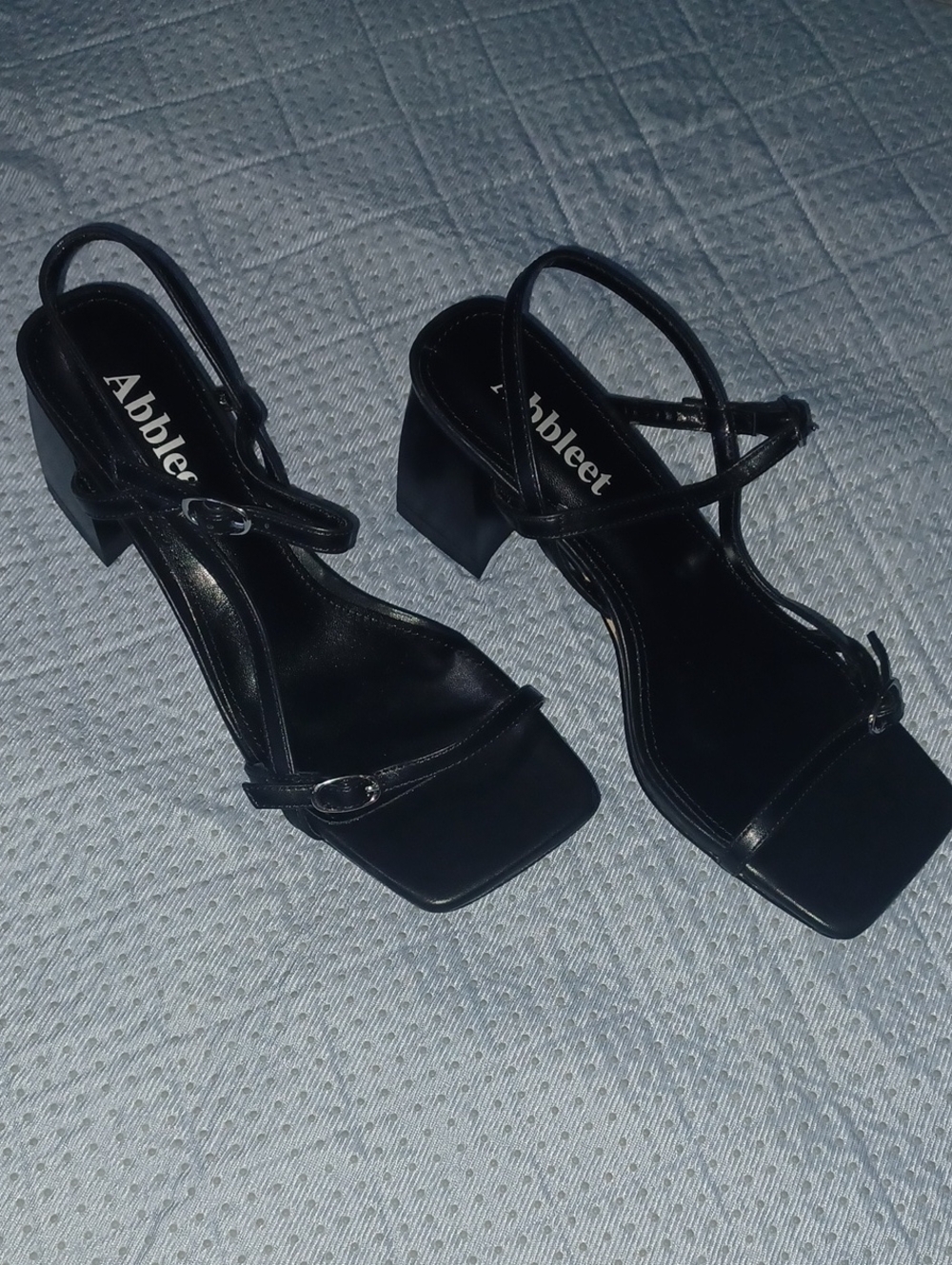 Black Strappy Block Heel Sandals